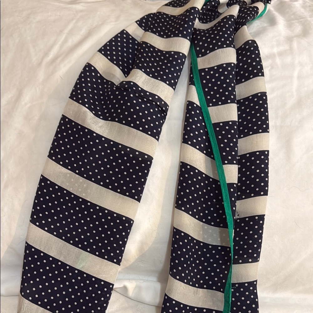 Polka Dot and Stripe Scarf with Green Trim - Picture 4 of 5
